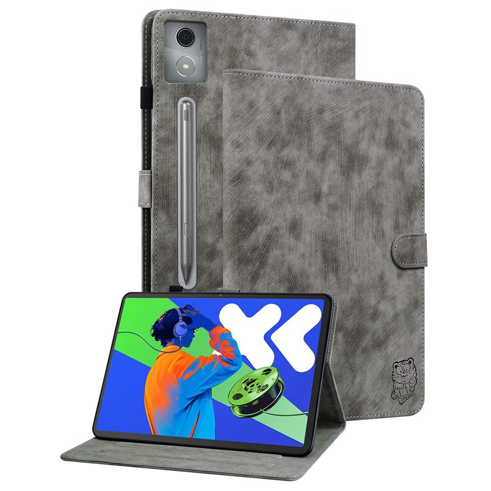 For Lenovo Tab P12 Pro 12.7 2025 / Xiaoxin Pad Pro 12.7 (2025) Cases Tiger Imprint Anti-Scratch PU Leather Tablet Cover - Grey
