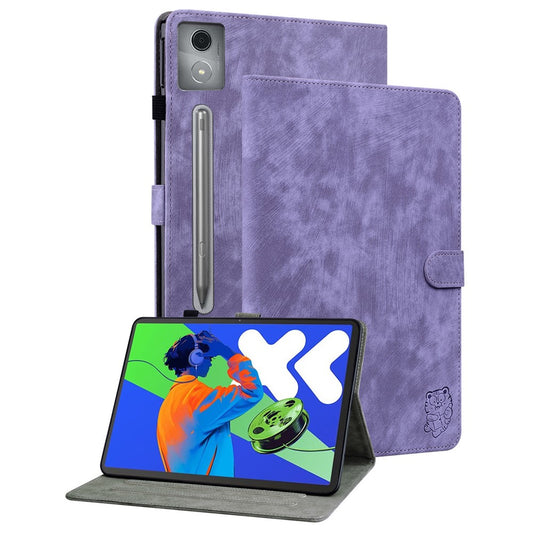For Lenovo Tab P12 Pro 12.7 2025 / Xiaoxin Pad Pro 12.7 (2025) Cases Tiger Imprint Anti-Scratch PU Leather Tablet Cover - Purple