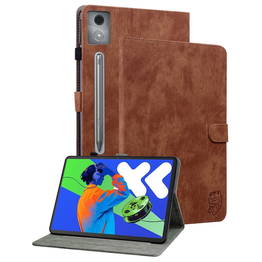 For Lenovo Tab P12 Pro 12.7 2025 / Xiaoxin Pad Pro 12.7 (2025) Cases Tiger Imprint Anti-Scratch PU Leather Tablet Cover - Brown