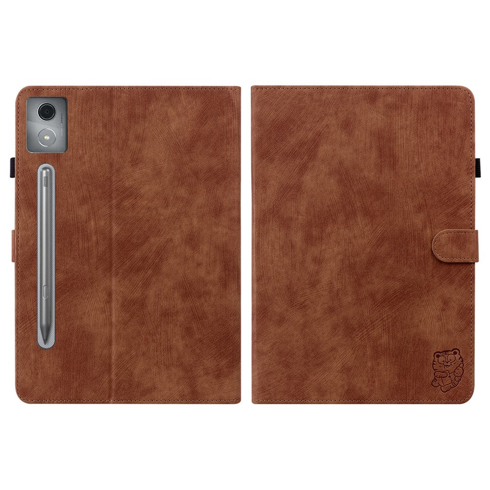 For Lenovo Tab P12 Pro 12.7 2025 / Xiaoxin Pad Pro 12.7 (2025) Cases Tiger Imprint Anti-Scratch PU Leather Tablet Cover - Brown