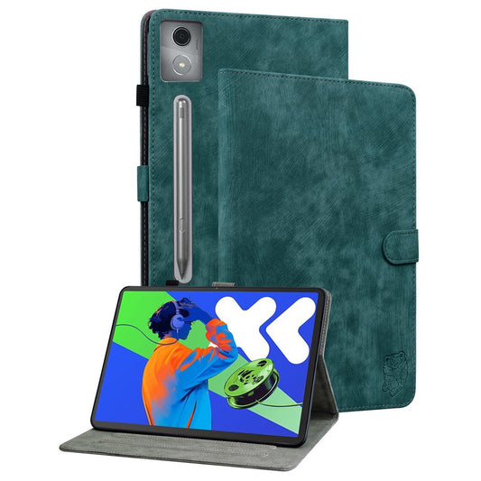 For Lenovo Tab P12 Pro 12.7 2025 / Xiaoxin Pad Pro 12.7 (2025) Cases Tiger Imprint Anti-Scratch PU Leather Tablet Cover - Green