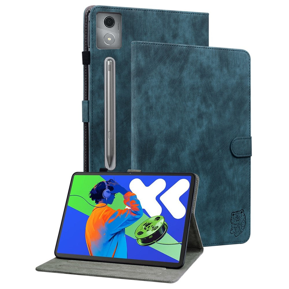 For Lenovo Tab P12 Pro 12.7 2025 / Xiaoxin Pad Pro 12.7 (2025) Cases Tiger Imprint Anti-Scratch PU Leather Tablet Cover - Blue