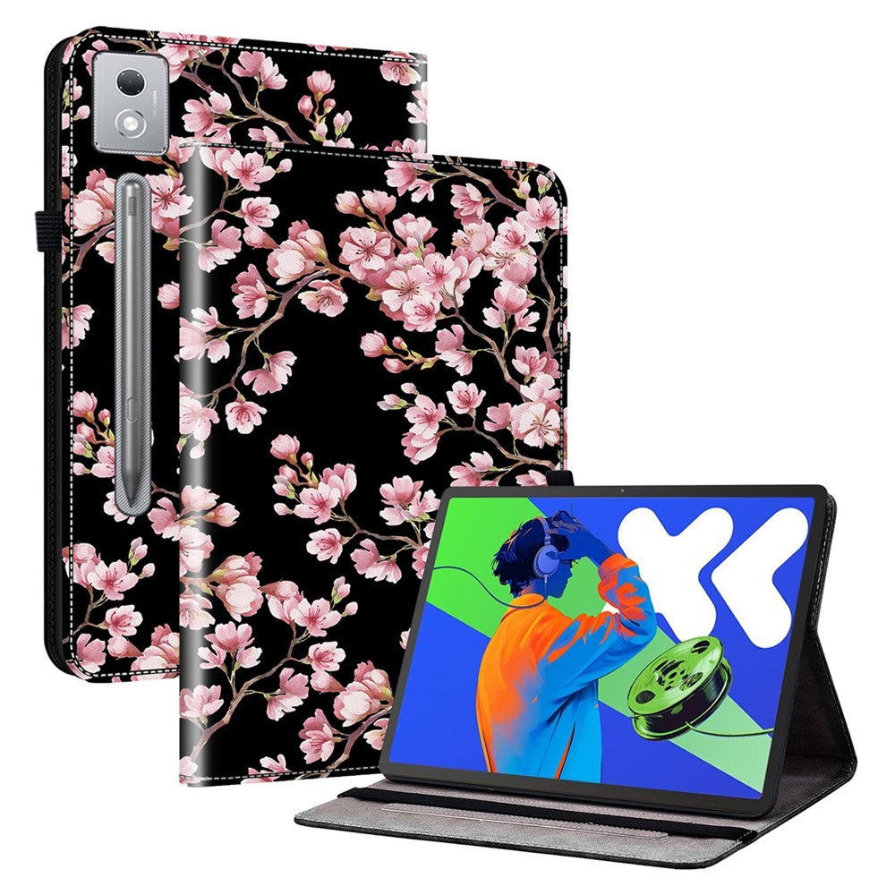 For Lenovo Tab P12 Pro 12.7 2025 / Xiaoxin Pad Pro 12.7 (2025) Leather Case Pattern Printed Stand Tablet Cover with Card Slots - Plum Blossom