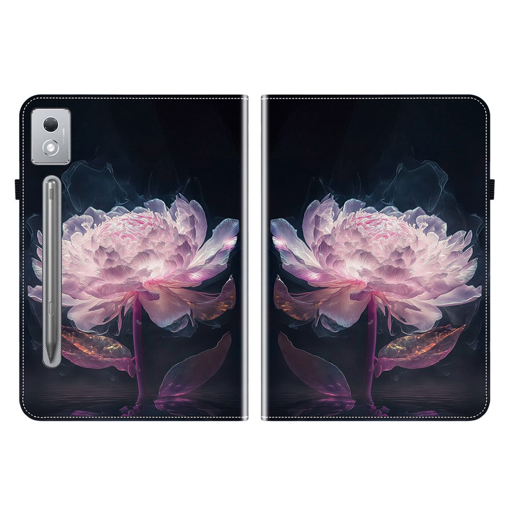 For Lenovo Tab P12 Pro 12.7 2025 / Xiaoxin Pad Pro 12.7 (2025) Leather Case Pattern Printed Stand Tablet Cover with Card Slots - Purple Peony
