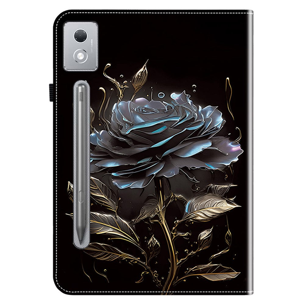For Lenovo Tab P12 Pro 12.7 2025 / Xiaoxin Pad Pro 12.7 (2025) Leather Case Pattern Printed Stand Tablet Cover with Card Slots - Black Rose