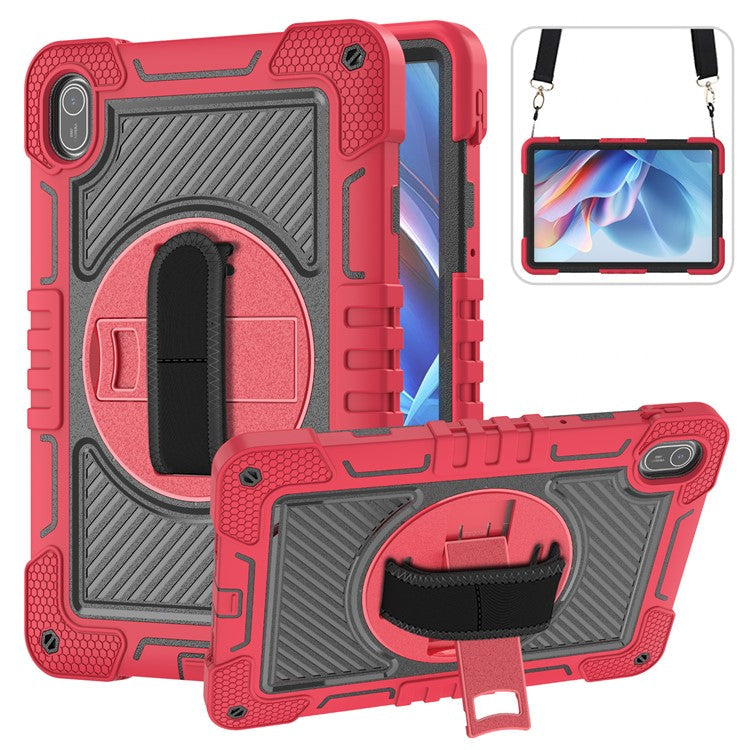 For Huawei MatePad SE 11 2024 Tablet Case Silicone+PC Shockproof Cover with Kickstand Shoulder Strap - Red + Black