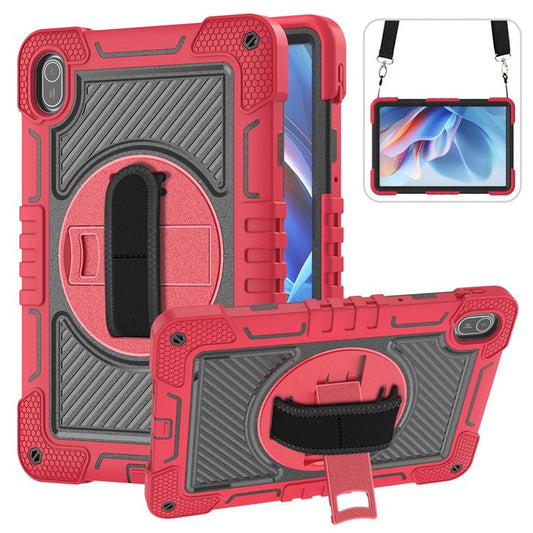 For Huawei MatePad SE 11 2024 Tablet Case Silicone+PC Shockproof Cover with Kickstand Shoulder Strap - Red + Black