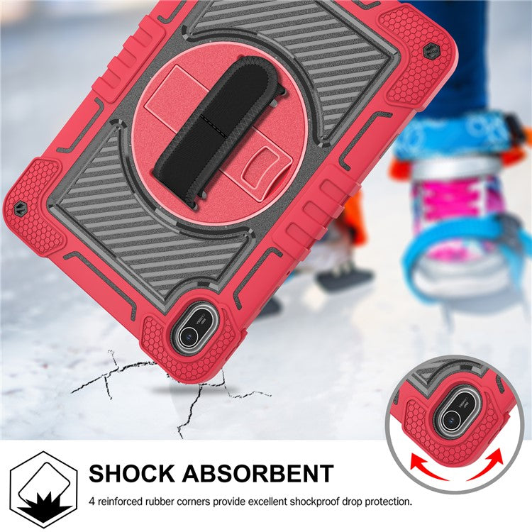 For Huawei MatePad SE 11 2024 Tablet Case Silicone+PC Shockproof Cover with Kickstand Shoulder Strap - Red + Black