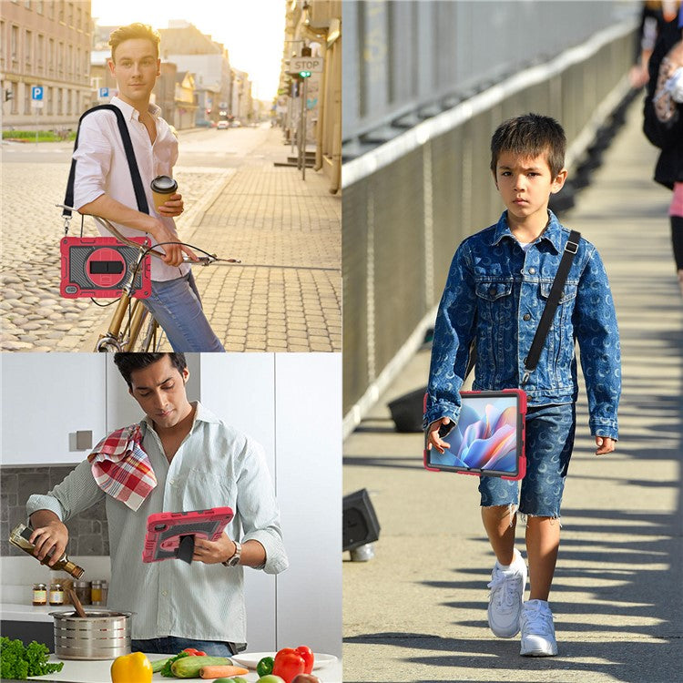 For Huawei MatePad SE 11 2024 Tablet Case Silicone+PC Shockproof Cover with Kickstand Shoulder Strap - Red + Black