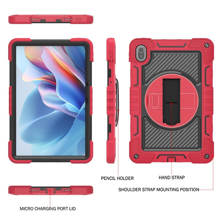 For Huawei MatePad SE 11 2024 Tablet Case Silicone+PC Shockproof Cover with Kickstand Shoulder Strap - Red + Black