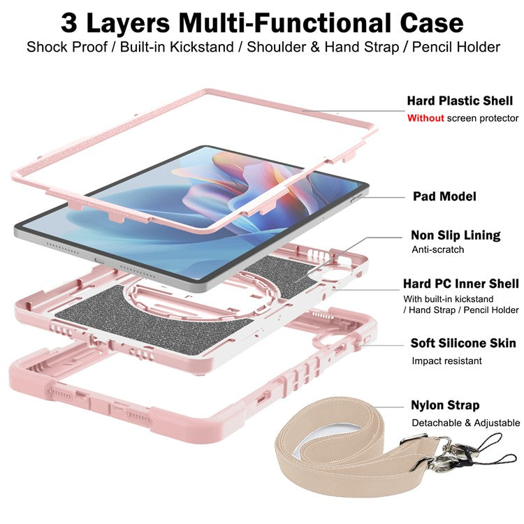 For Huawei MatePad SE 11 2024 Tablet Case Silicone+PC Shockproof Cover with Kickstand Shoulder Strap - Rose Gold