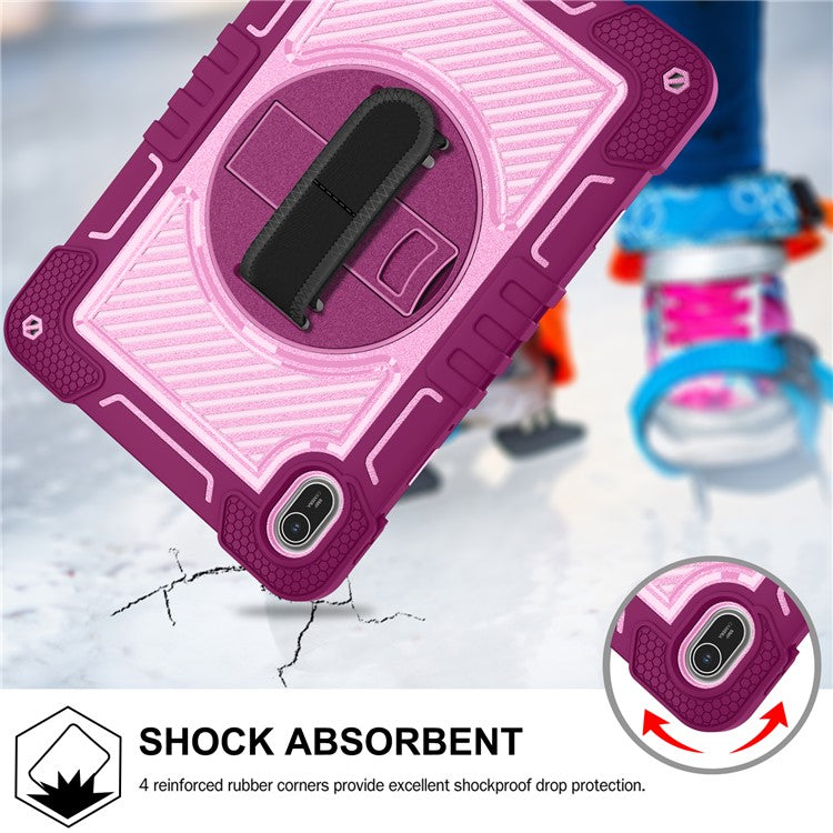 For Huawei MatePad SE 11 2024 Tablet Case Silicone+PC Shockproof Cover with Kickstand Shoulder Strap - Rose Red + Pink