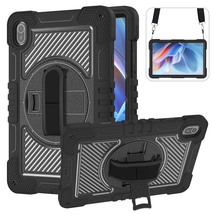 For Huawei MatePad SE 11 2024 Tablet Case Silicone+PC Shockproof Cover with Kickstand Shoulder Strap - Black