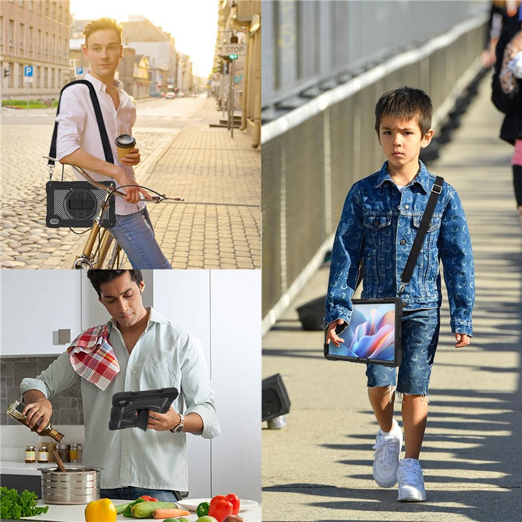 For Huawei MatePad SE 11 2024 Tablet Case Silicone+PC Shockproof Cover with Kickstand Shoulder Strap - Black