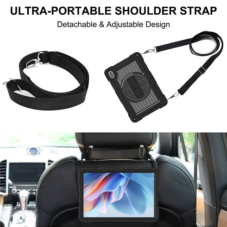 For Huawei MatePad SE 11 2024 Tablet Case Silicone+PC Shockproof Cover with Kickstand Shoulder Strap - Black