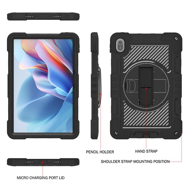 For Huawei MatePad SE 11 2024 Tablet Case Silicone+PC Shockproof Cover with Kickstand Shoulder Strap - Black