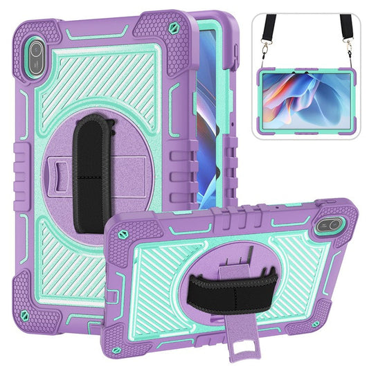 For Huawei MatePad SE 11 2024 Tablet Case Silicone+PC Shockproof Cover with Kickstand Shoulder Strap - Purple + Mint Green