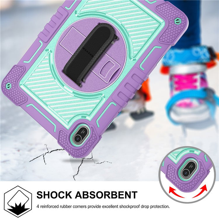 For Huawei MatePad SE 11 2024 Tablet Case Silicone+PC Shockproof Cover with Kickstand Shoulder Strap - Purple + Mint Green