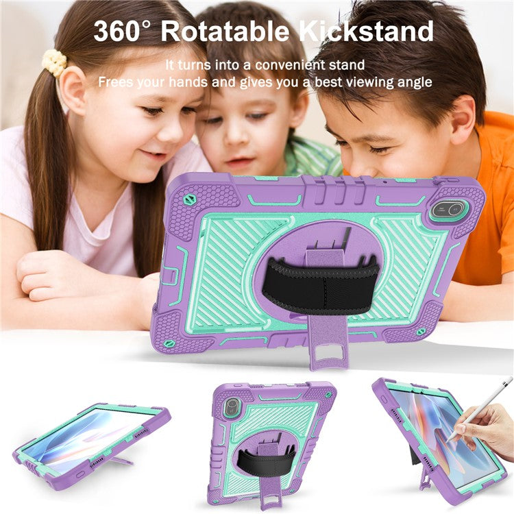 For Huawei MatePad SE 11 2024 Tablet Case Silicone+PC Shockproof Cover with Kickstand Shoulder Strap - Purple + Mint Green