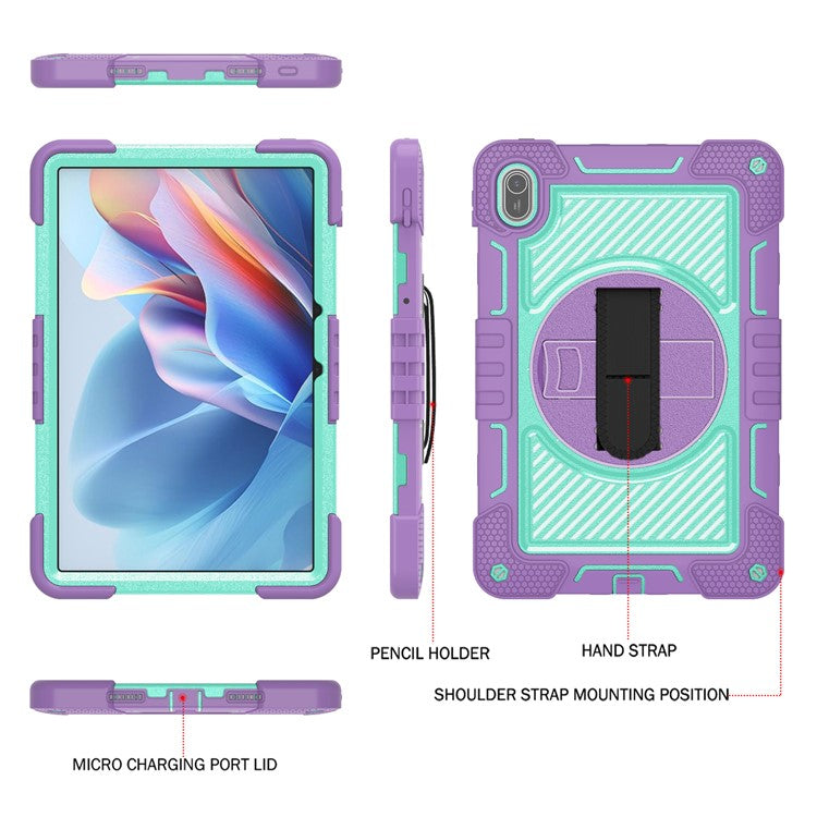 For Huawei MatePad SE 11 2024 Tablet Case Silicone+PC Shockproof Cover with Kickstand Shoulder Strap - Purple + Mint Green