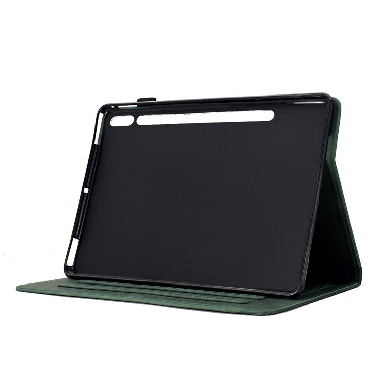 For Samsung Galaxy Tab S9 Case Cats Imprinted PU Leather Card Slots Tablet Cover - Green