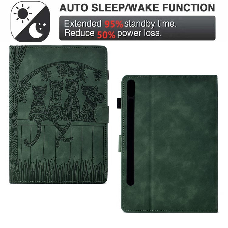 For Samsung Galaxy Tab S9 Case Cats Imprinted PU Leather Card Slots Tablet Cover - Green