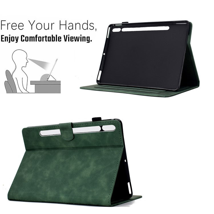 For Samsung Galaxy Tab S9 Case Cats Imprinted PU Leather Card Slots Tablet Cover - Green