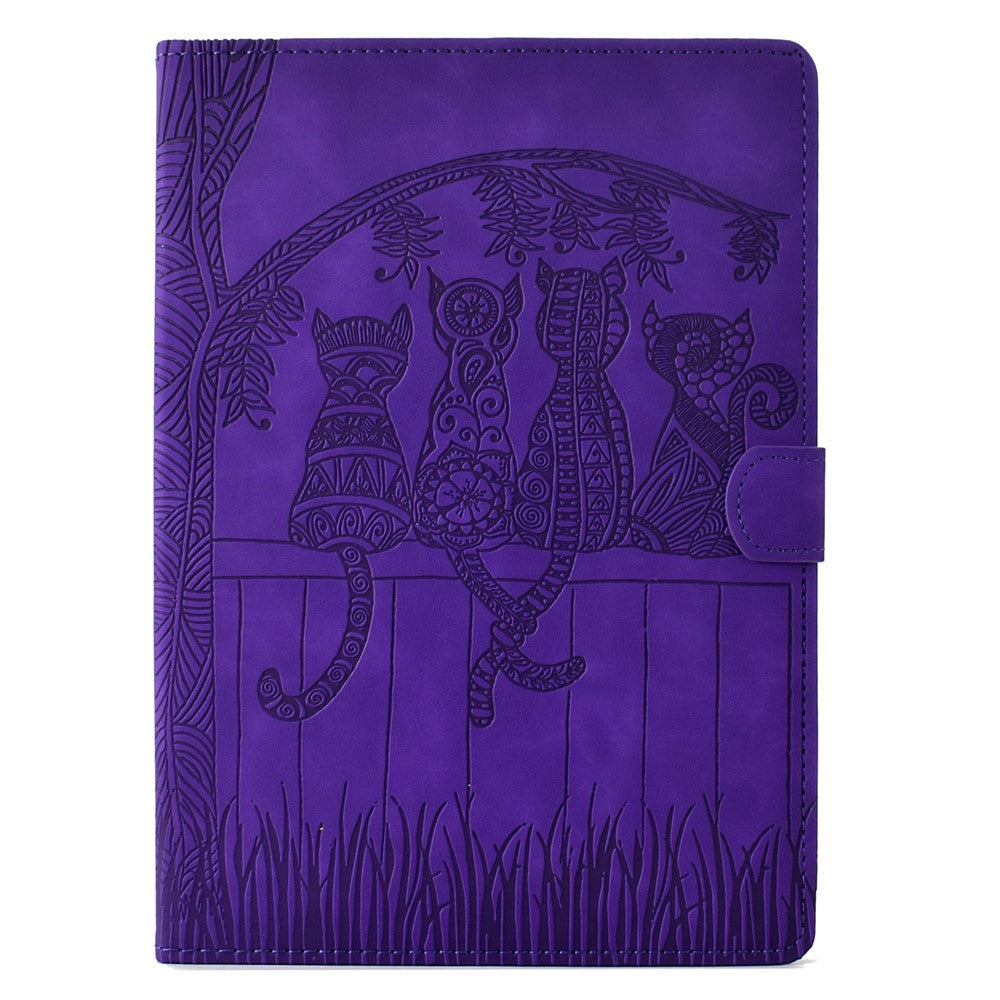 For Lenovo Tab M11 / Xiaoxin Pad 11 2024 Case Cats Imprinted PU Leather Card Slots Tablet Cover - Purple