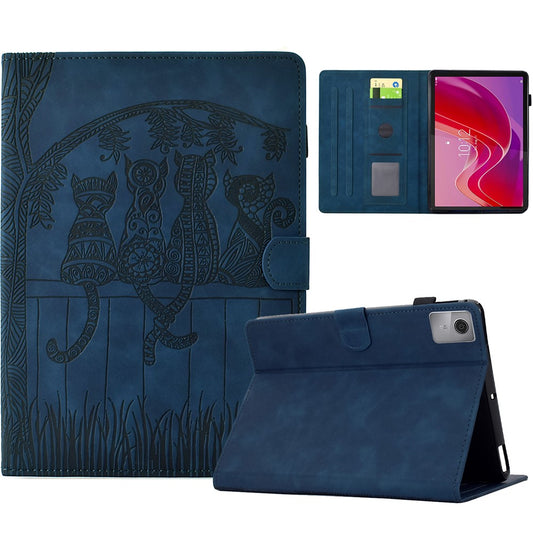 For Lenovo Tab M11 / Xiaoxin Pad 11 2024 Case Cats Imprinted PU Leather Card Slots Tablet Cover - Dark Blue