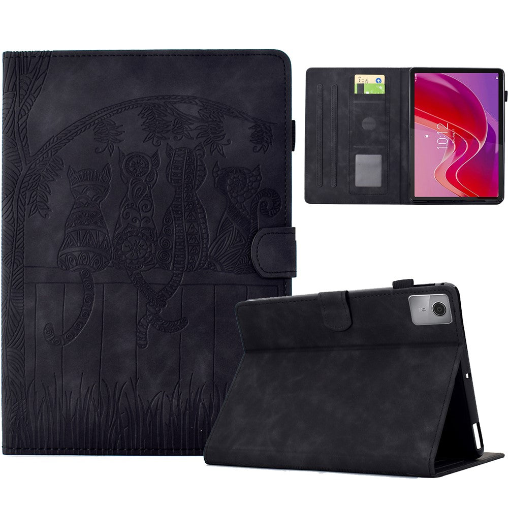 For Lenovo Tab M11 / Xiaoxin Pad 11 2024 Case Cats Imprinted PU Leather Card Slots Tablet Cover - Black