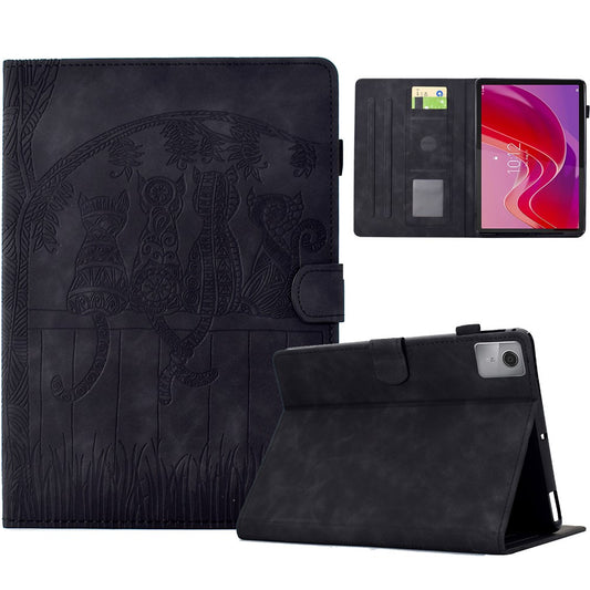 For Lenovo Tab M11 / Xiaoxin Pad 11 2024 Case Cats Imprinted PU Leather Card Slots Tablet Cover - Black