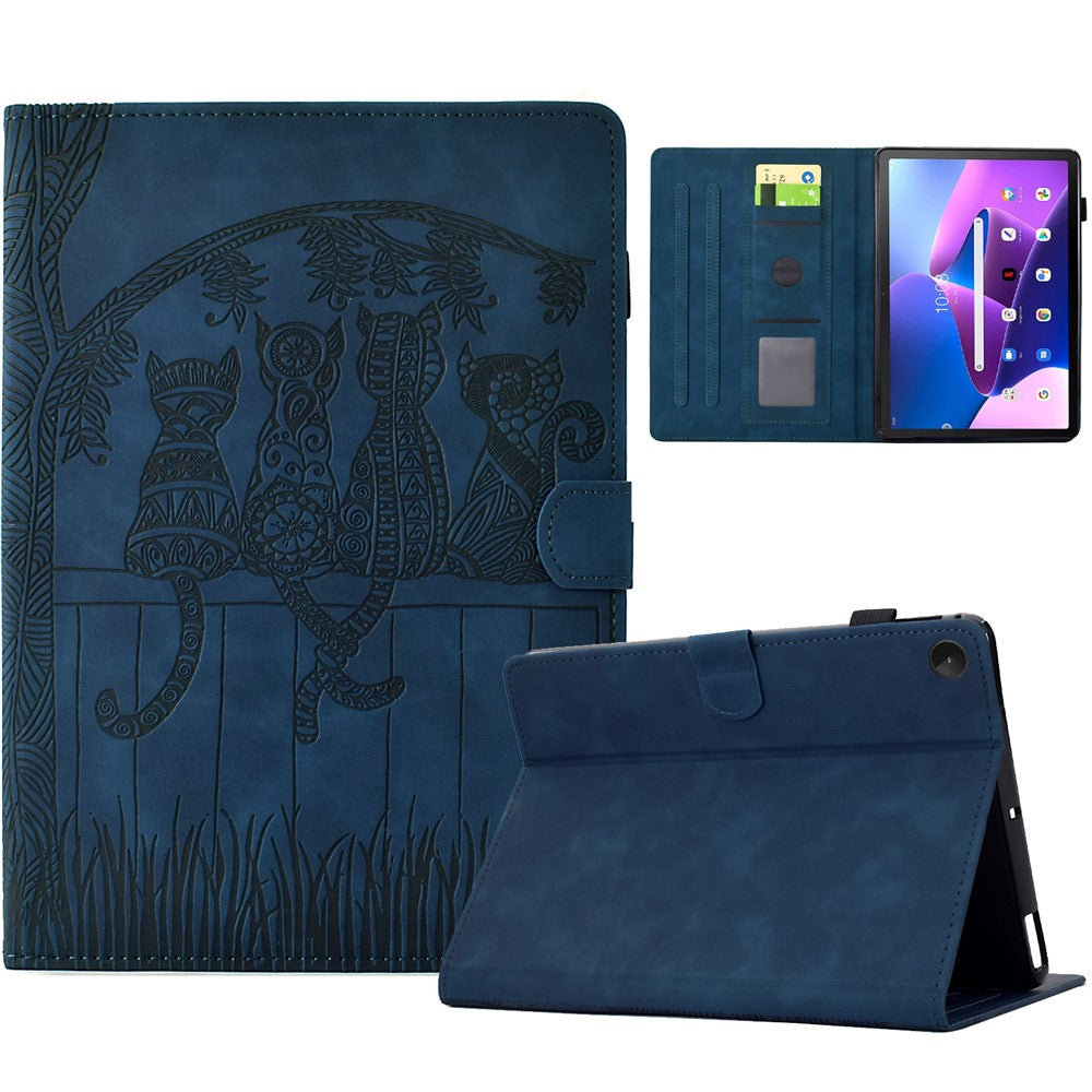 For Lenovo Tab M10 (Gen 3) Case Cats Imprinted PU Leather Card Slots Tablet Cover - Dark Blue