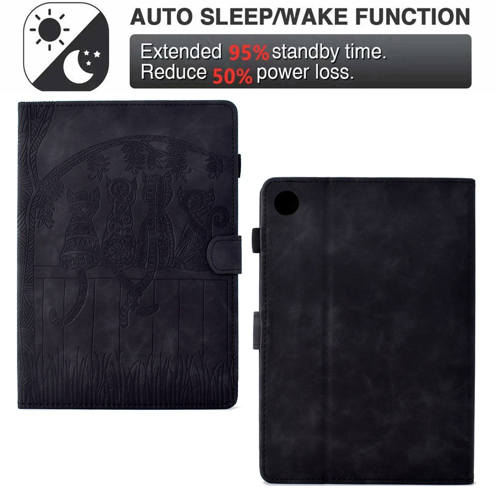 For Lenovo Tab M10 (Gen 3) Case Cats Imprinted PU Leather Card Slots Tablet Cover - Black
