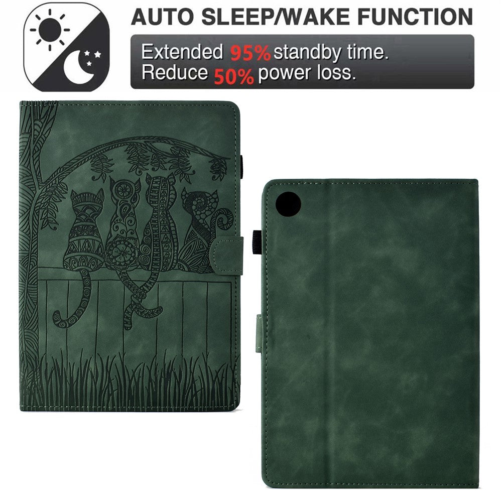 For Lenovo Tab M10 Plus (3rd Gen) Case Cats Imprinted PU Leather Card Slots Tablet Cover - Green