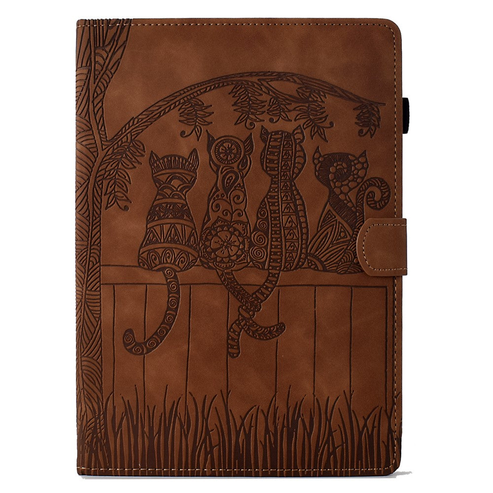 For Lenovo Tab M10 Plus (3rd Gen) Case Cats Imprinted PU Leather Card Slots Tablet Cover - Brown