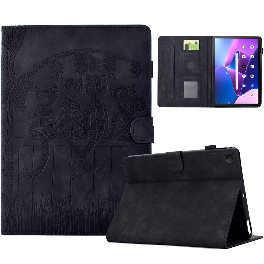For Lenovo Tab M10 Plus (3rd Gen) Case Cats Imprinted PU Leather Card Slots Tablet Cover - Black