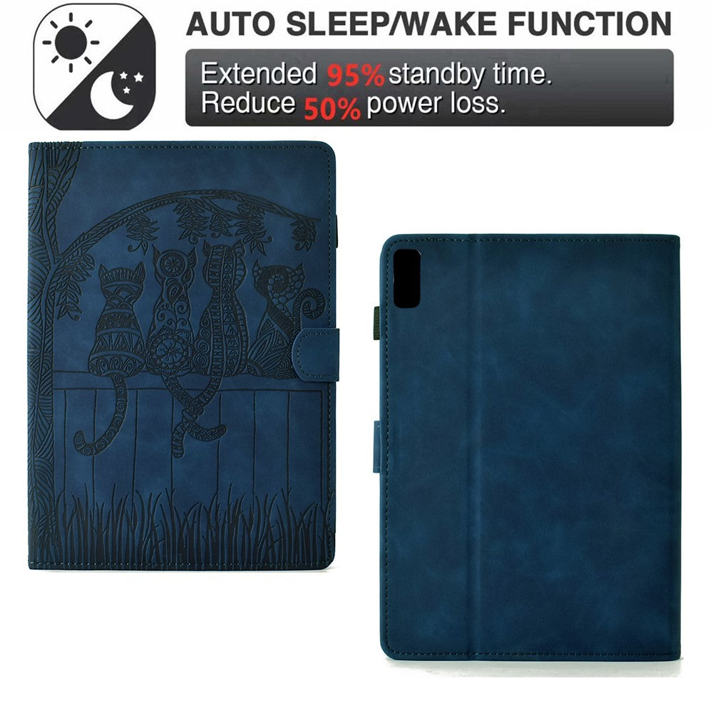 For Lenovo Tab M9 TB-310FU Case Cats Imprinted PU Leather Card Slots Tablet Cover - Dark Blue