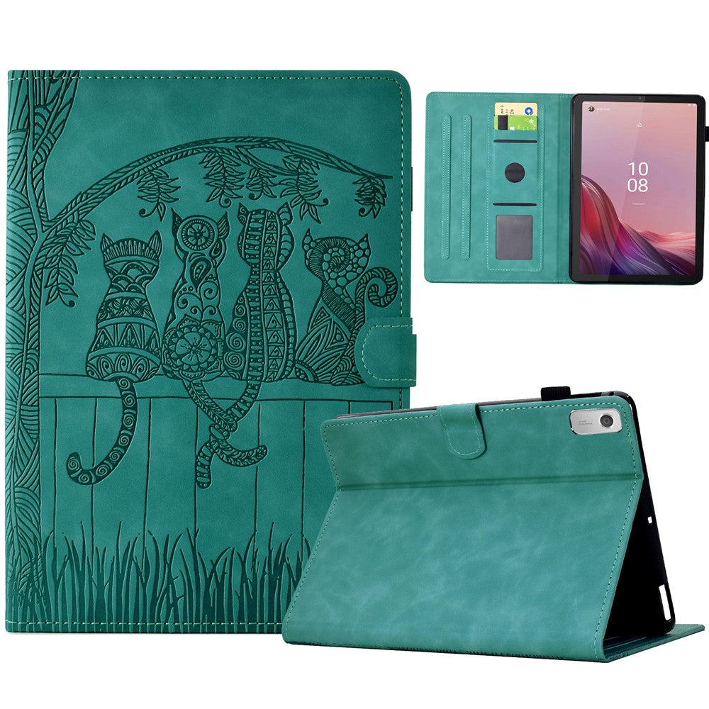 For Lenovo Tab M9 TB-310FU Case Cats Imprinted PU Leather Card Slots Tablet Cover - Baby Blue
