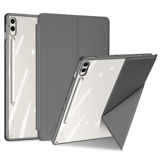 DUX DUCIS Magi Series for Samsung Galaxy Tab S10+ / S9+ / S9 FE+ Case Origami Stand Leather+PC+TPU Clear Back Cover - Grey