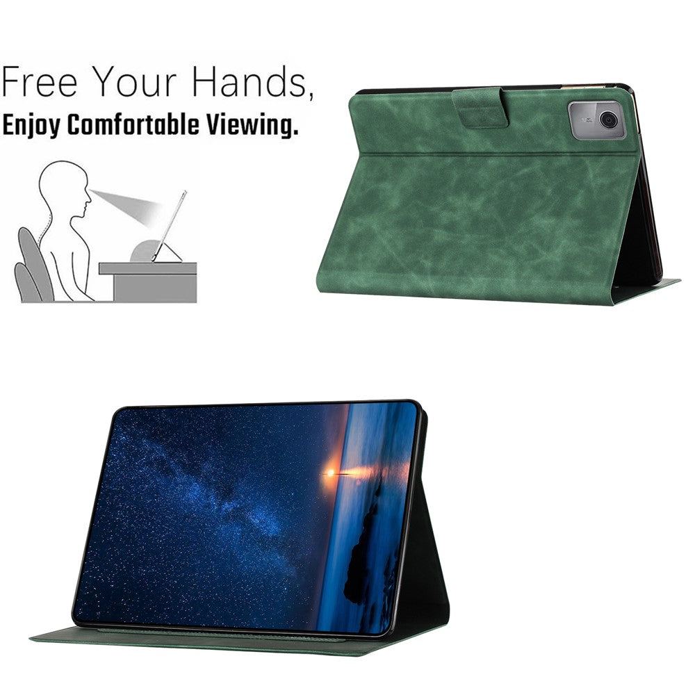 For Lenovo Tab M11 / Xiaoxin Pad 11 2024 TB-330FU Case Couple Cat Imprinted Microfiber Leather Smart Tablet Cover - Green