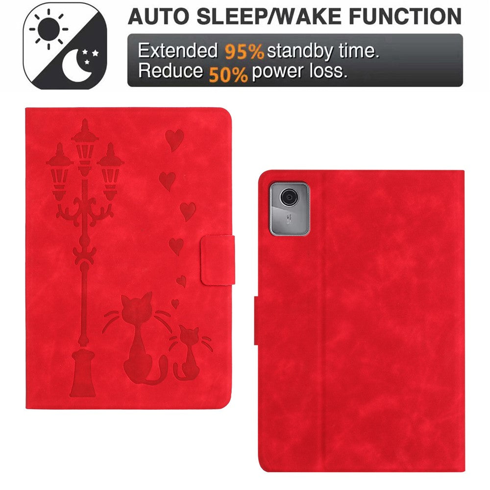 For Lenovo Tab M11 / Xiaoxin Pad 11 2024 TB-330FU Case Couple Cat Imprinted Microfiber Leather Smart Tablet Cover - Red