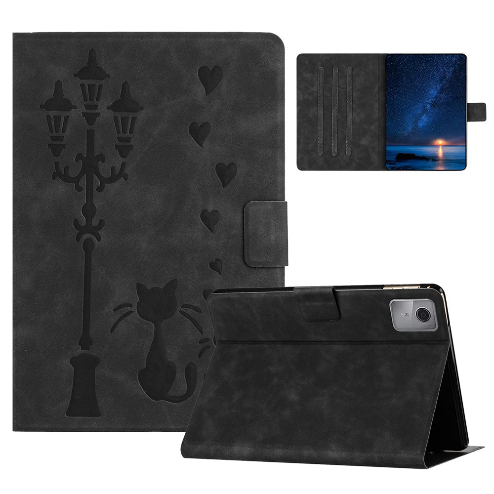 For Lenovo Tab M11 / Xiaoxin Pad 11 2024 TB-330FU Case Couple Cat Imprinted Microfiber Leather Smart Tablet Cover - Black