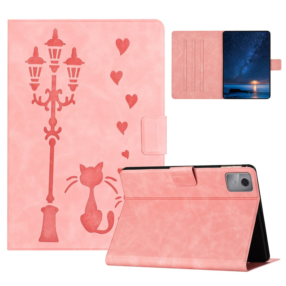 For Lenovo Tab M11 / Xiaoxin Pad 11 2024 TB-330FU Case Couple Cat Imprinted Microfiber Leather Smart Tablet Cover - Pink
