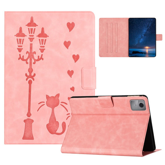 For Lenovo Tab M11 / Xiaoxin Pad 11 2024 TB-330FU Case Couple Cat Imprinted Microfiber Leather Smart Tablet Cover - Pink