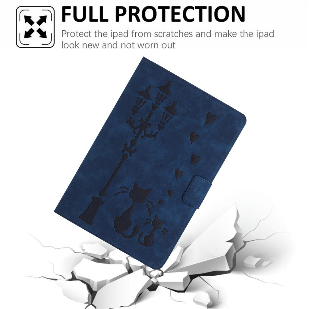 For Lenovo Tab P11 Gen 2 TB-350 Case Couple Cat Imprinted Microfiber Leather Smart Tablet Cover - Blue