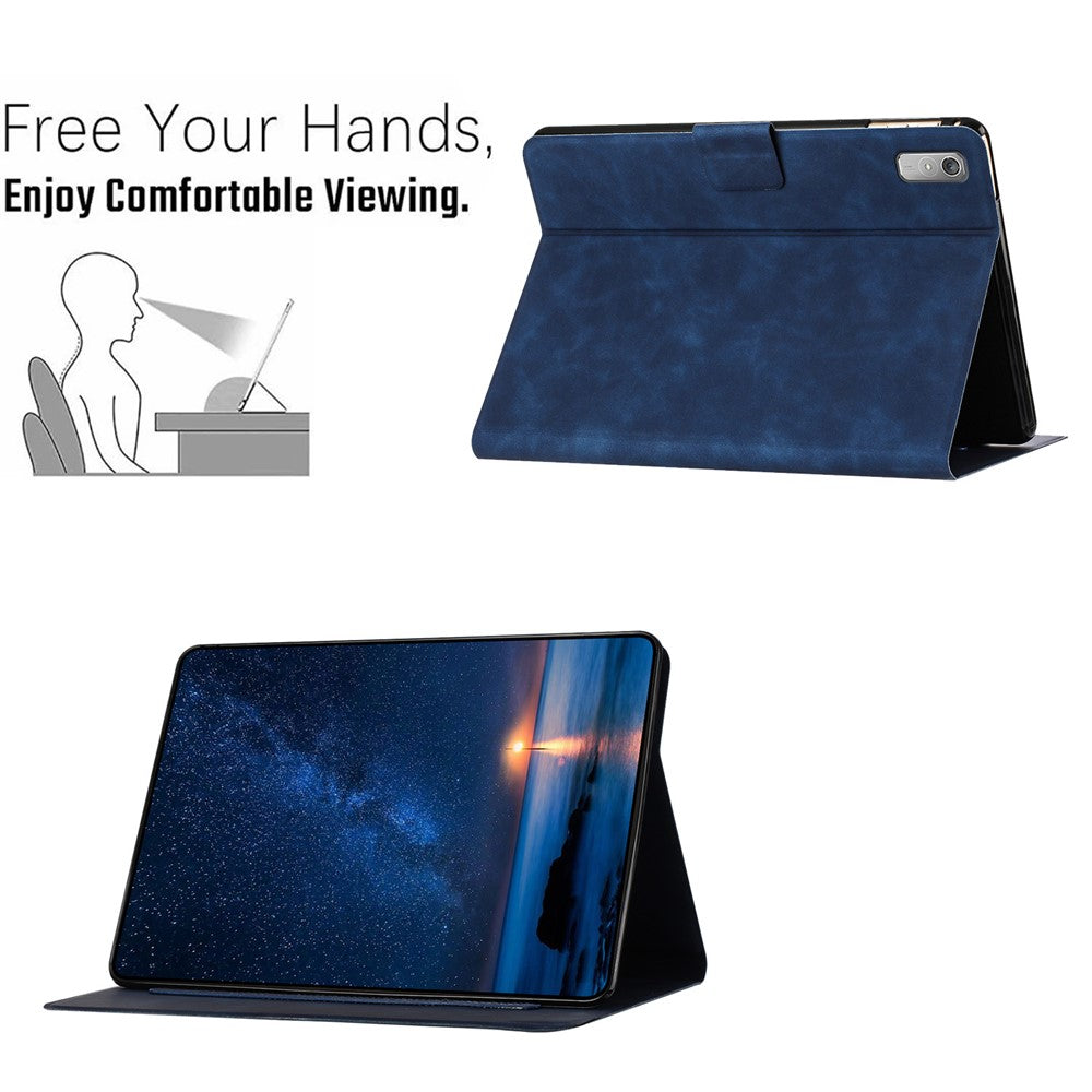 For Lenovo Tab P11 Gen 2 TB-350 Case Couple Cat Imprinted Microfiber Leather Smart Tablet Cover - Blue