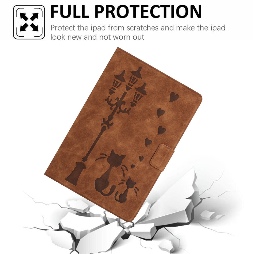 For Lenovo Tab P11 Gen 2 TB-350 Case Couple Cat Imprinted Microfiber Leather Smart Tablet Cover - Brown