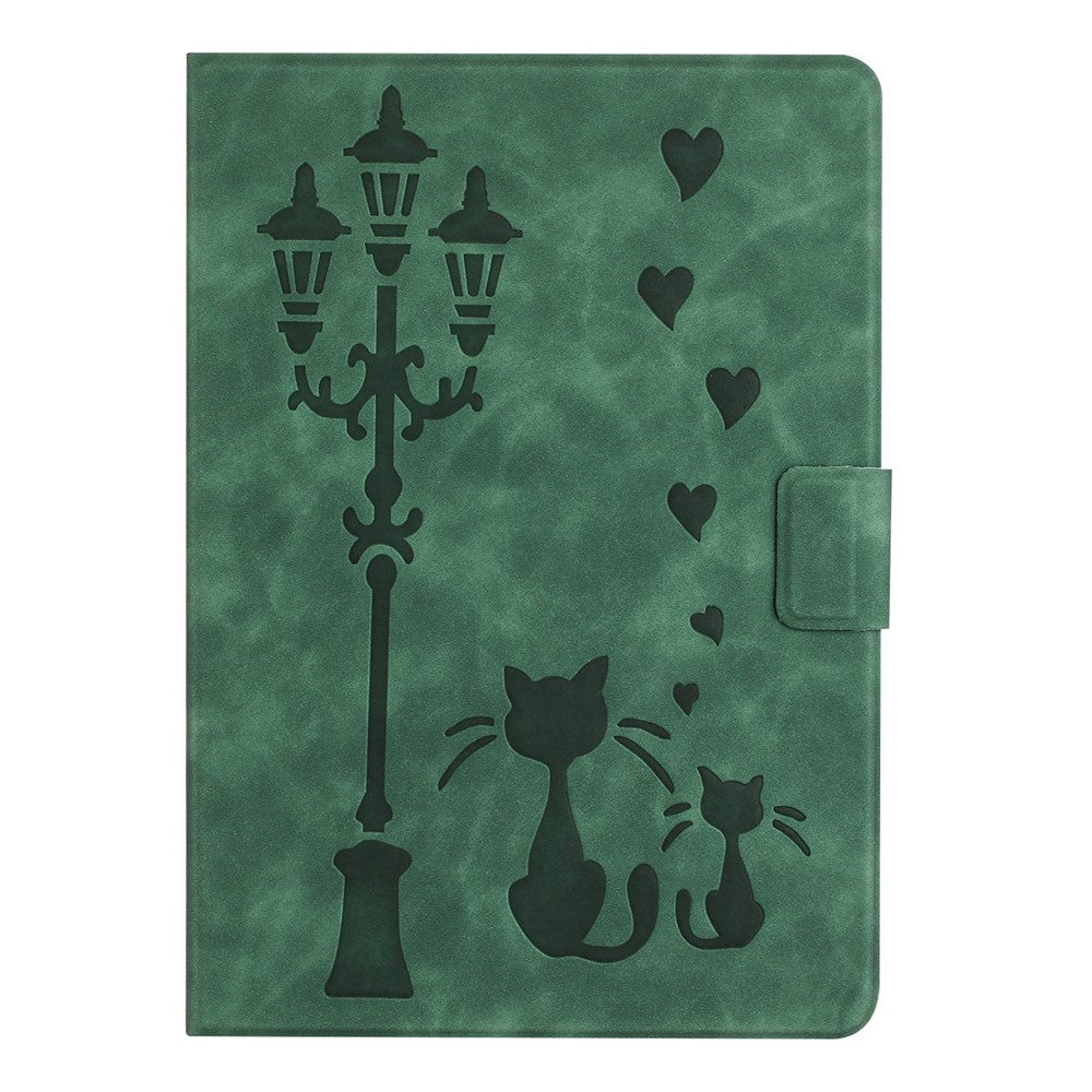 For Lenovo Tab M9 TB-310FU Case Couple Cat Imprinted Microfiber Leather Smart Tablet Cover - Green