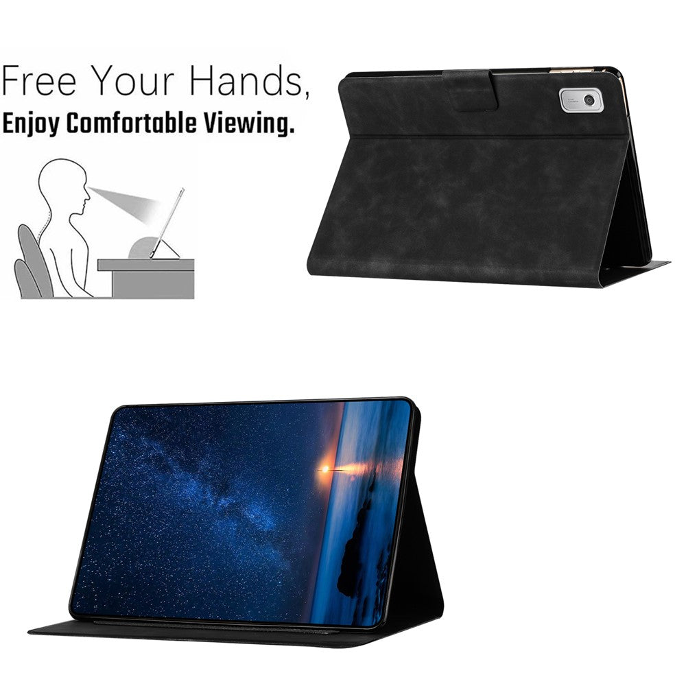 For Lenovo Tab M9 TB-310FU Case Couple Cat Imprinted Microfiber Leather Smart Tablet Cover - Black