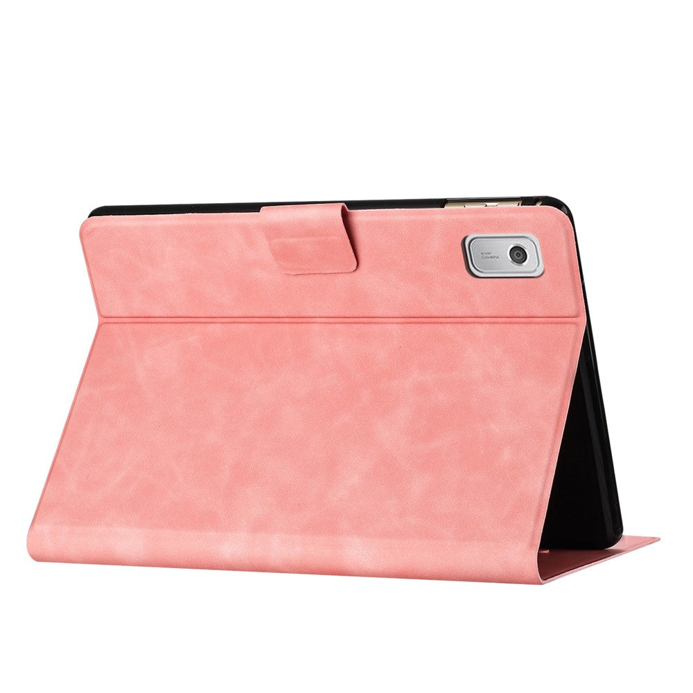 For Lenovo Tab M9 TB-310FU Case Couple Cat Imprinted Microfiber Leather Smart Tablet Cover - Pink